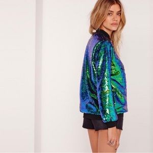 Sequin Bomber Jacket - Blue/Green